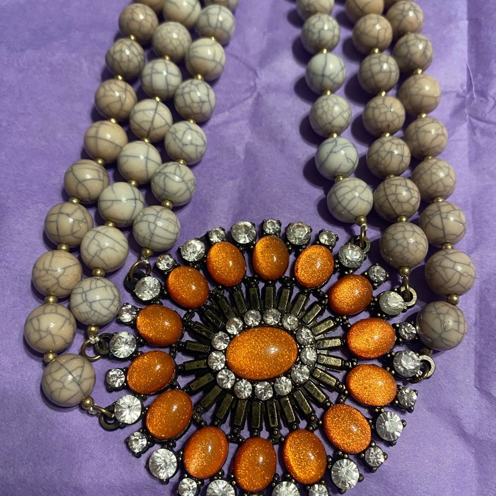Elegant Orange and Cream Beaded Necklace